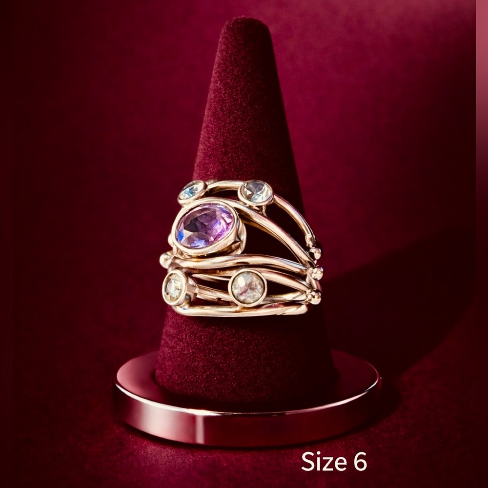 Amethyst & Blue Topaz Gemstone 925 Sterling Silver Ring - Size  6